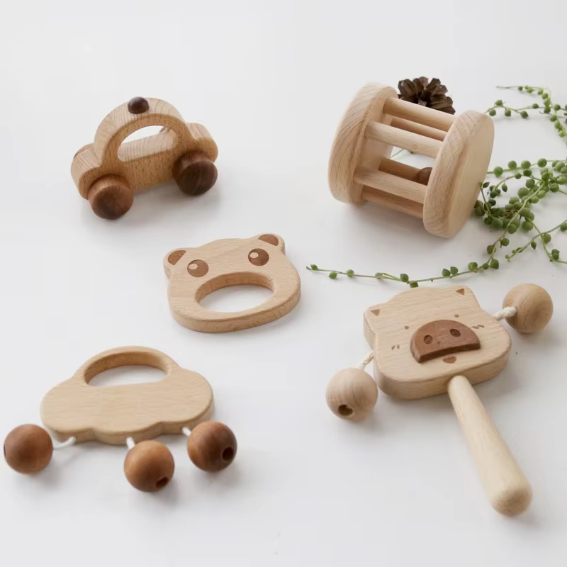 Wooden Educational Rattle – Baby Gift for Grasping & Chewing