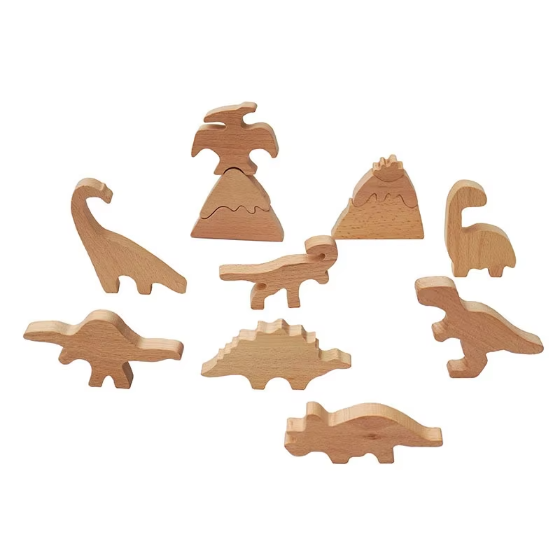 Small Wooden Dinosaur Peg Dolls – Eco-Friendly, Hand-Painted Beech, Creative Volcano Blocks, Christmas