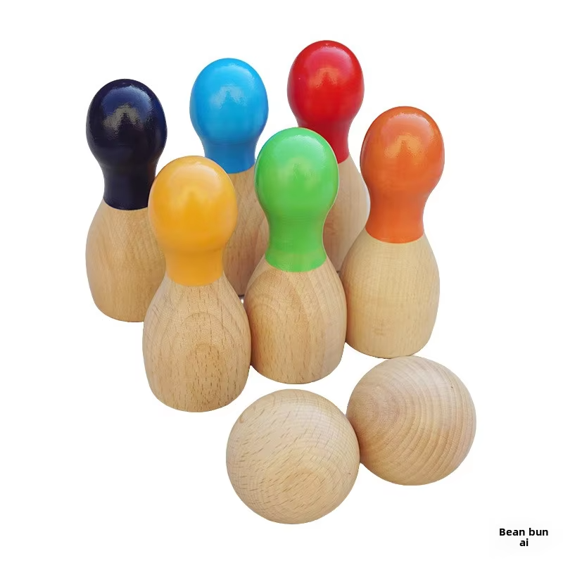 Small Wooden Rainbow Bowling Set – for Boys & Girls, Fine Movement Exercise, Parent-Child Sports Toy