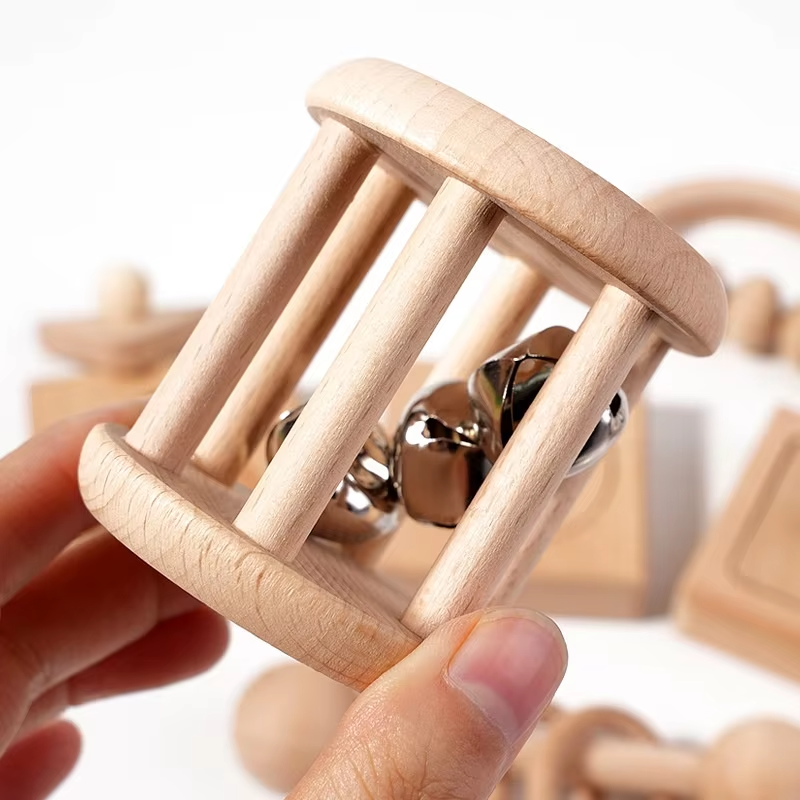 Educational Wooden Cognitive Rattle – Beech Teether Pack, Learning Crawl Toy for Infants
