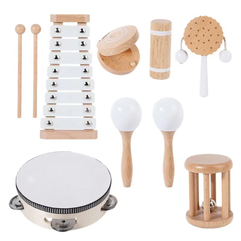 Wooden Infant Tambourine Set – Early Education Music Toy, Hand Rattle, Full Moon Gift for Kids
