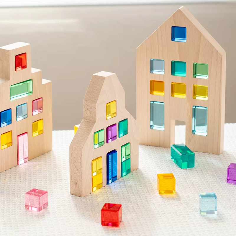 High-Transparent Acrylic Cube Blocks – DIY Wooden Toys, Kids' Early Educational Sensory Rainbow Sets