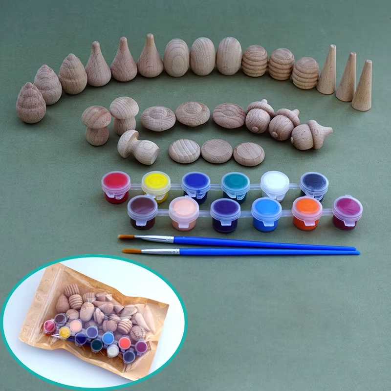Ins Kindergarten Open Teaching Aids – Beech Log Blocks, DIY Graffiti Set, Small Open Toys