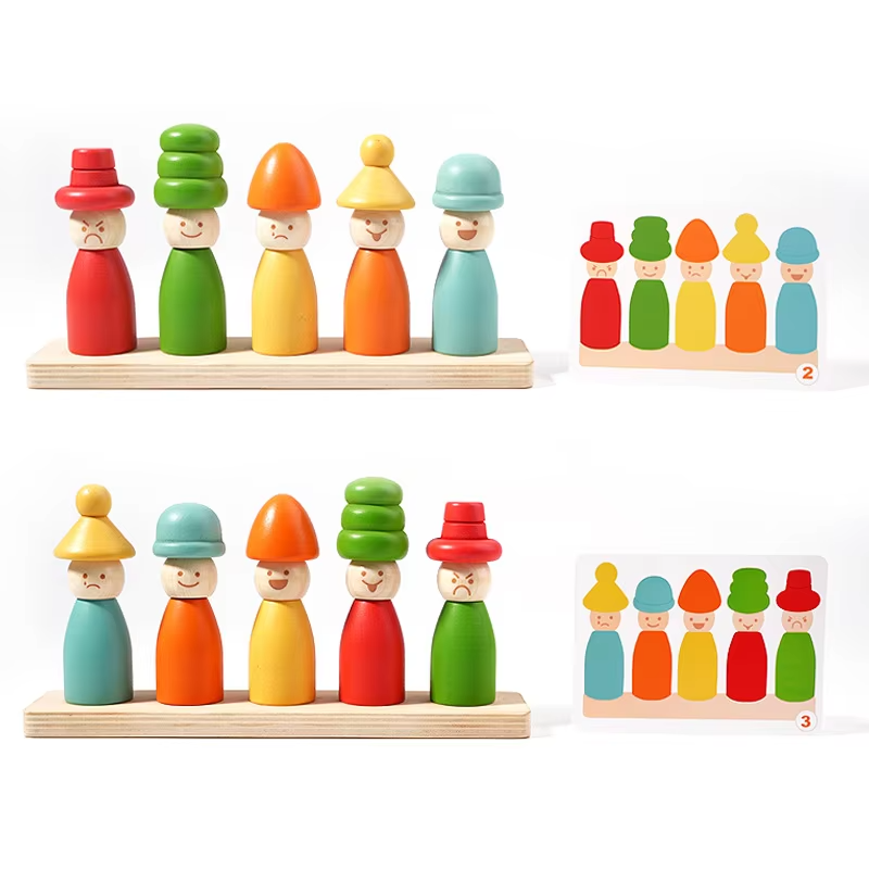Montessori Wooden Peg Doll Stacking Puzzle – Rainbow Puppet, Color Cognition, EN71 Certified