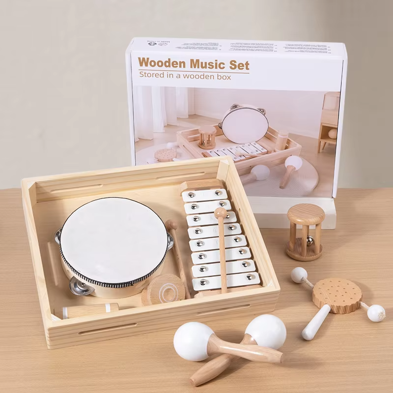 Wooden Infant Tambourine Set – Early Education Music Toy, Hand Rattle, Full Moon Gift for Kids