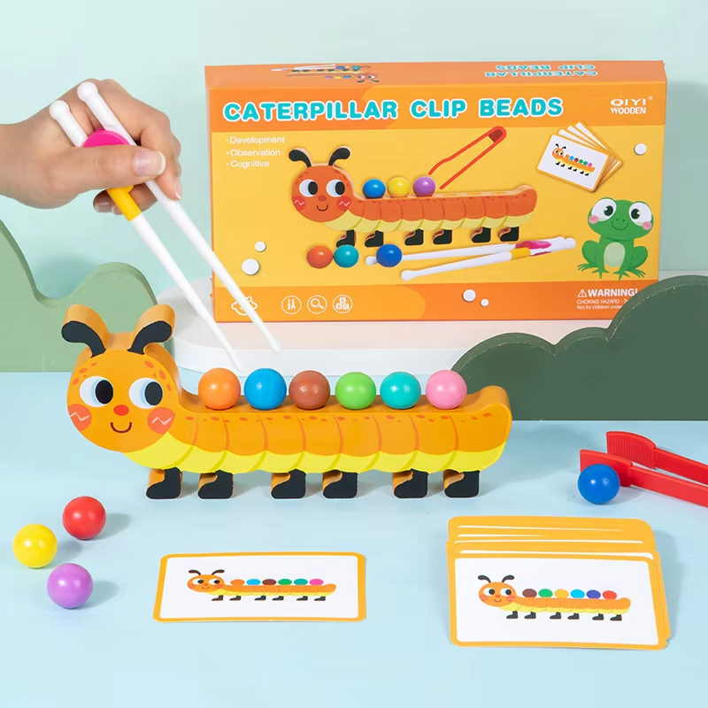 Fine Motor Bead Toy – Montessori Matching Aids, Wood, EN71/CPC Certified