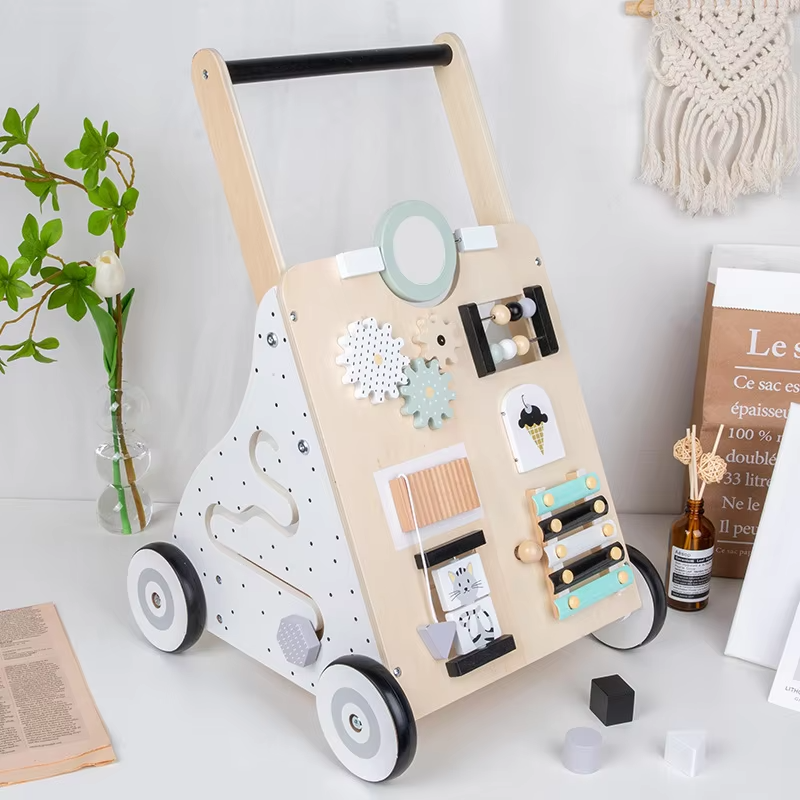 Montessori Wooden Learning Roll Cart Walker – Educational Activity Toy for Toddlers