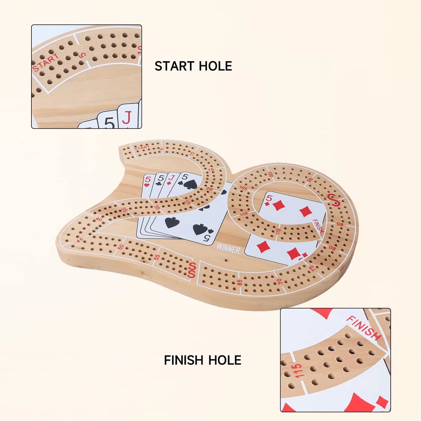 Wooden 29 Cribbage Board Game Set – for Kids & Adults, Gift, with Score Pegs, 29 Shape Design