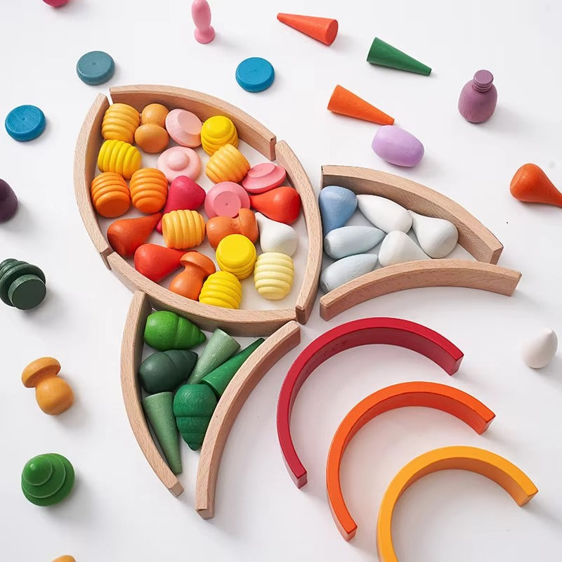 2025 New Arrival Wooden Rainbow Building Blocks – Educative Creative Construction Toy, Toddler Kids' Gift