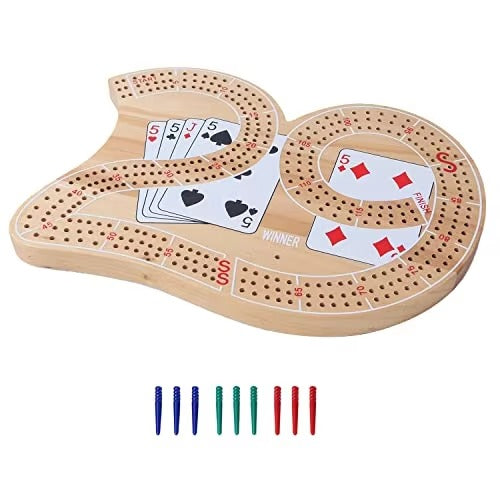 Wooden 29 Cribbage Board Game Set – for Kids & Adults, Gift, with Score Pegs, 29 Shape Design